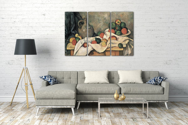 Leinwandbild Paul Cézanne - Stillleben mit Vorhang, Krug und Obstschale