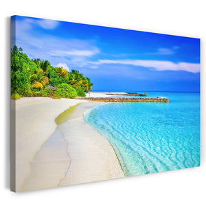 Leinwandbild Landschaftsbilder Traum-Strand Sand schimmernd-blaues Wasser Bäume