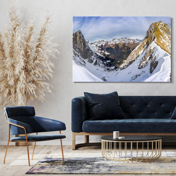 Leinwandbild Landschaftsbilder Berge bedeckt von Schnee blauer Himel