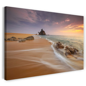 Leinwandbild Landschaftsbilder Meer Sandstrand bei Sonnenuntergang