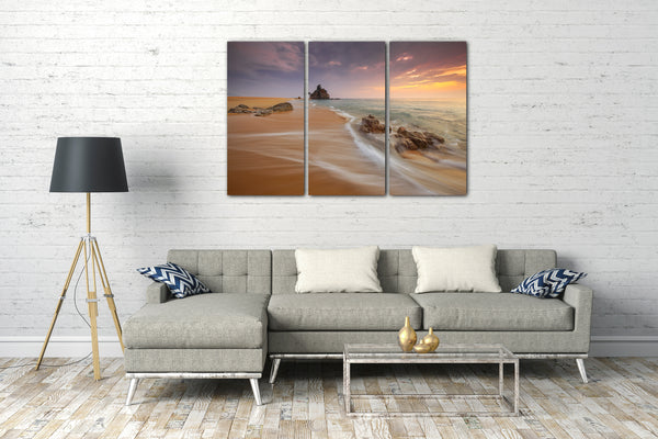 Leinwandbild Landschaftsbilder Meer Sandstrand bei Sonnenuntergang