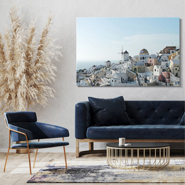 Leinwandbild Landschaftsbilder weiße Hauser in Mittelmeer-Kulisse