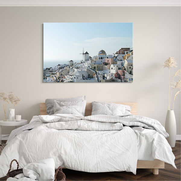 Leinwandbild Landschaftsbilder weiße Hauser in Mittelmeer-Kulisse