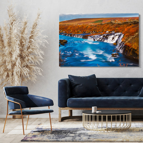 Leinwandbild Landschaftsbilder Wasserfall in Waldlandschaft, Blick von oben