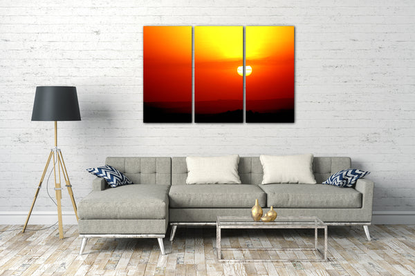 Leinwandbild Landschaftsbilder Sonnenuntergang rot und gelb wie Gemälde