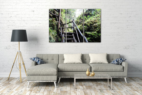Leinwandbild Holztreppe im Regenwald, Naturbilder Landschaften zur Zimmer-Deko
