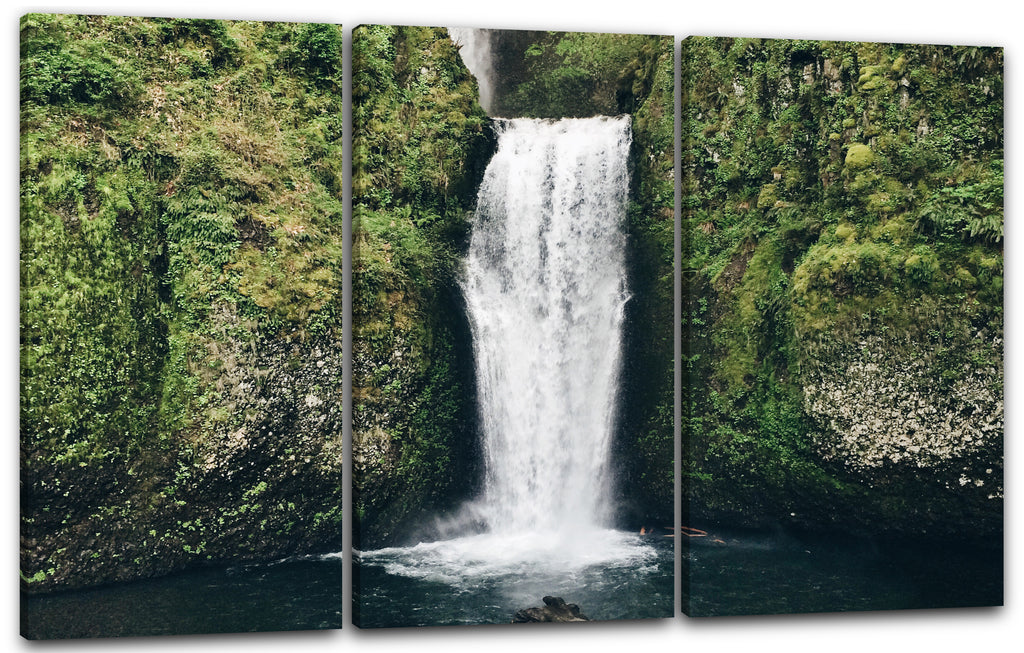 Leinwandbild Naturbilder Wasserfall, bewachsene grün – Paintings Printed See, Felsen unten