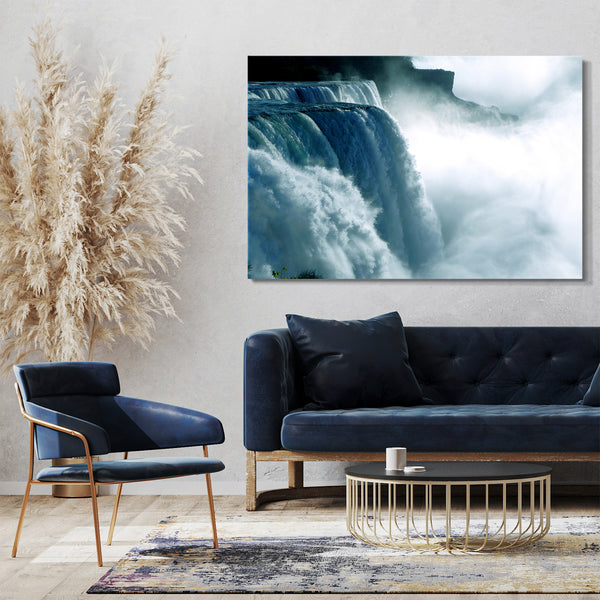 Leinwandbild Naturbilder Riesiger Wasserfall erzeugt Nebel und Rauch, Wand-Deko