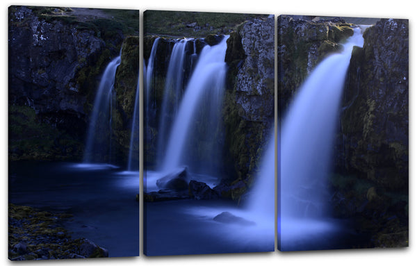 Leinwandbild mehrere Wasserfälle nebeneinander mit Unschärfe-Effekt, Wand-Deko