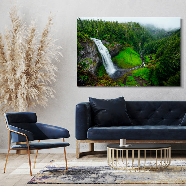 Leinwandbild Traum-Landschaft Wald forest hills grün Natur-Bilder Wasserfall Berge