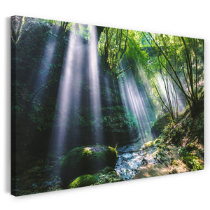 Leinwandbild Wasserfall Natur-Bilder Fluss Wald forest Sonnenstrahlen Sun Sonne