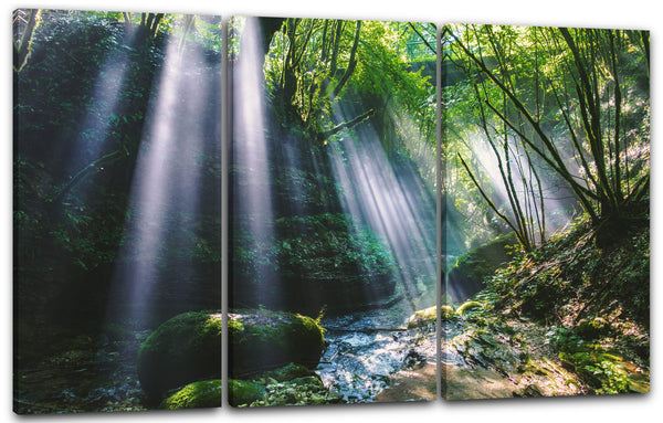 Leinwandbild Wasserfall Natur-Bilder Fluss Wald forest Sonnenstrahlen Sun Sonne