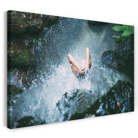 Leinwandbild Wasserfall Oase Wellness shower beautiful girl Natur-Bilder Urlaub