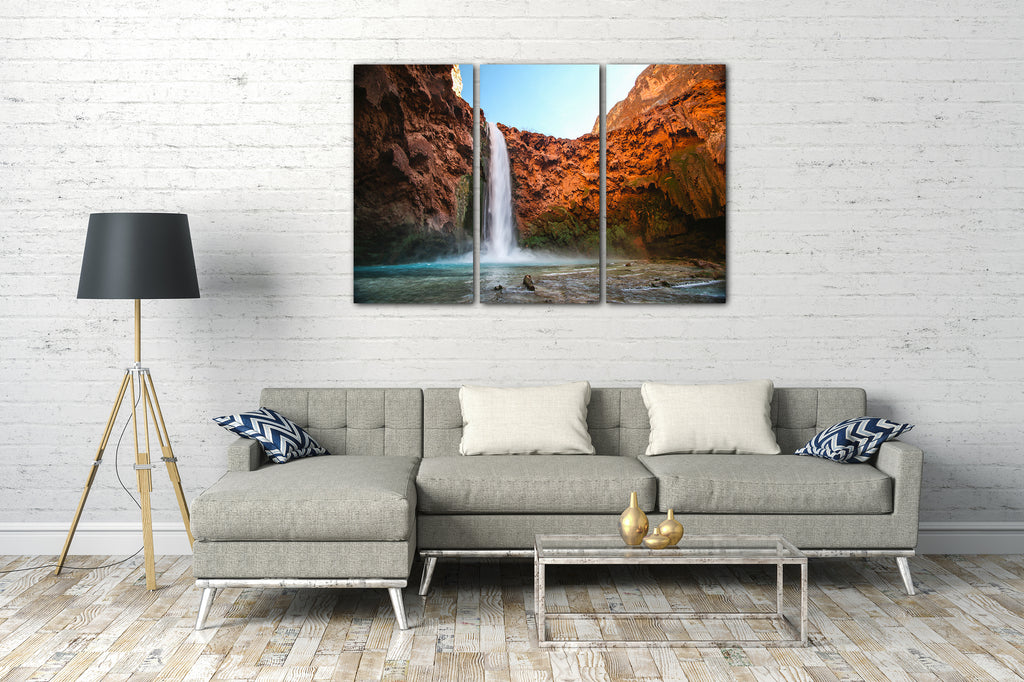 Kunstdruck Wasserfall red hills Berge Canyon – Natur-Bilder Printed Grand Amerika Paintings Schluch