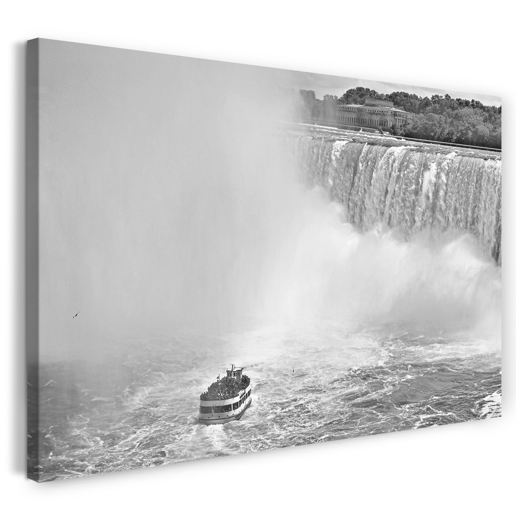 Leinwandbild Wasserfall Boot boat Meer Schiff black white Natur-Bilder schwarz-weiß