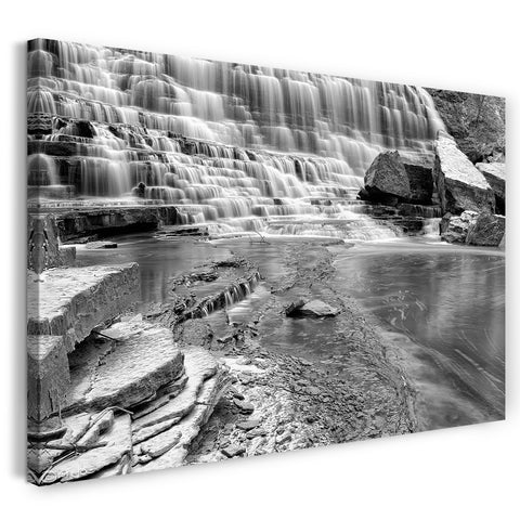 Leinwandbild Wasserfall Steinbruch black-white Fluss lake Natur-Bilder schwarz-weiß