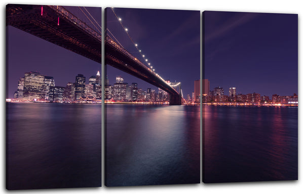 Leinwandbild Stadtebilder Skyline New York Nacht Bridge Brücke Meer night lights