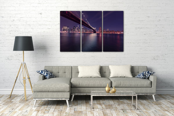 Leinwandbild Stadtebilder Skyline New York Nacht Bridge Brücke Meer night lights