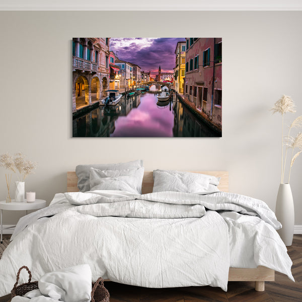 Leinwandbild Venedig Italy Italien romantisch lila pink Boote love Stadtebilder