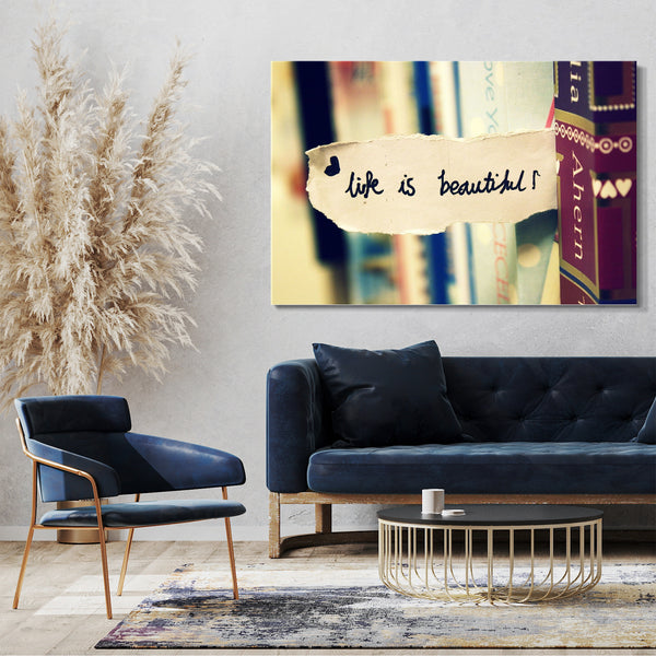 Leinwandbild Das Leben ist schön, motivierender Spruch Zitate Sprüche Quotes happy
