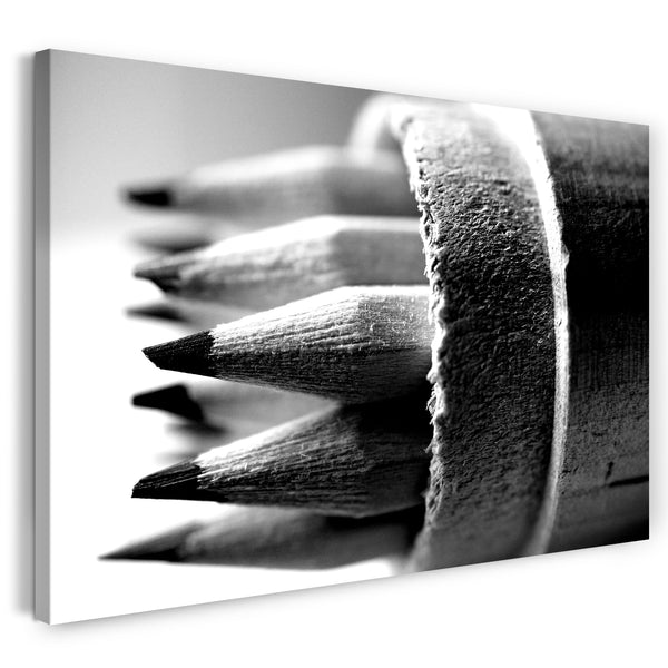 Leinwandbild schones Wandbild Buntstifte schwarz-weiß Foto Wand-Deko Zimmer
