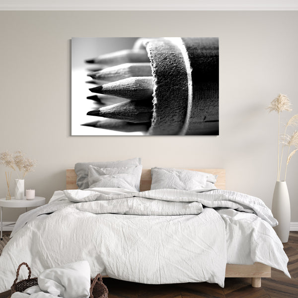 Leinwandbild schones Wandbild Buntstifte schwarz-weiß Foto Wand-Deko Zimmer
