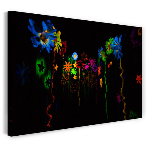 Leinwandbild bunte Blumen abstrakt Lichtspiel in der Nacht Neon-Licht Kunst-Licht