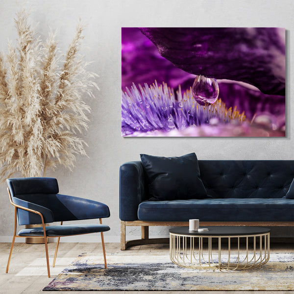 Leinwandbild Wassertau auf Blume Rose lila violett Farben Natur-Bilder Zimmer-Deko