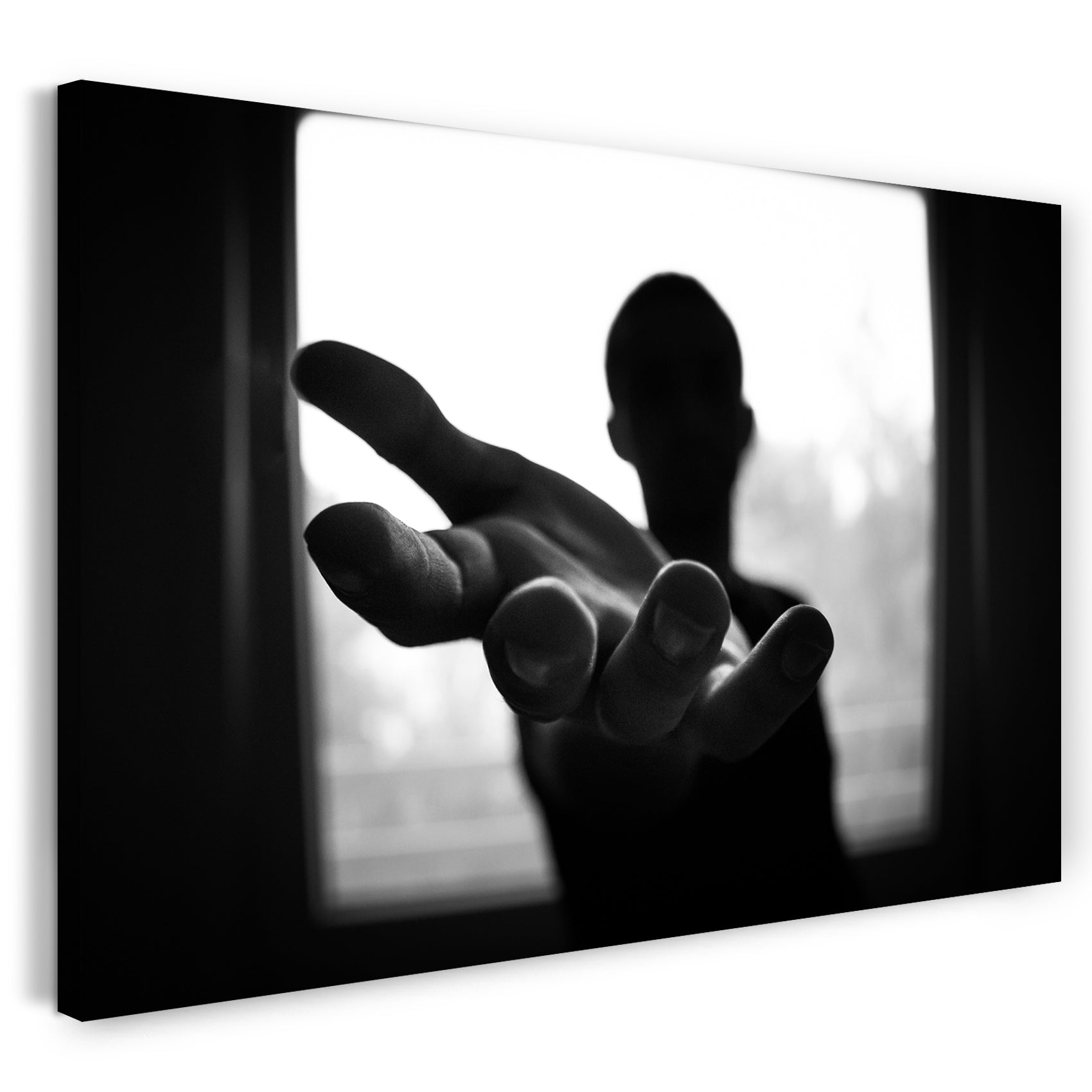 Leinwandbild mystische Frau streckt Hand entgegen schwarz-weiß Foto Kunst Deko