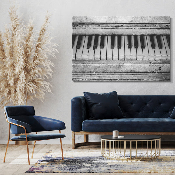 Leinwandbild altes Klavier schwarz-weiß Foto Romantik Nostalgie Kunst Zimmer-Deko