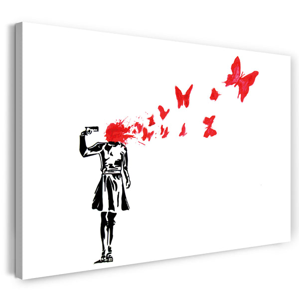 Leinwandbild Banksy - Banksy Suicide Girl Butterflies Mädchen Schmetterlinge Street Art