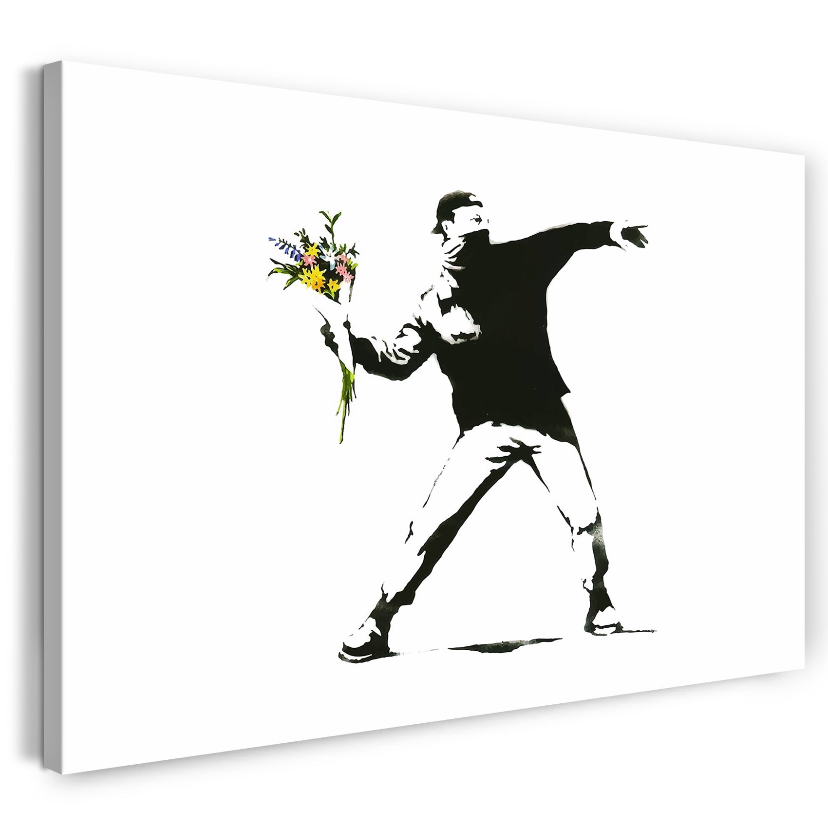 Leinwandbild Banksy - Autonomer wirft mit Blumenstrauß statt Molotow