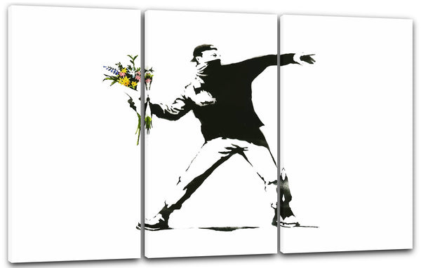 Leinwandbild Banksy - Autonomer wirft mit Blumenstrauß statt Molotow