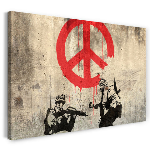 Leinwandbild Banksy - Soldaten malen Peace Symbol Soldiers Peace Symbol Graffiti