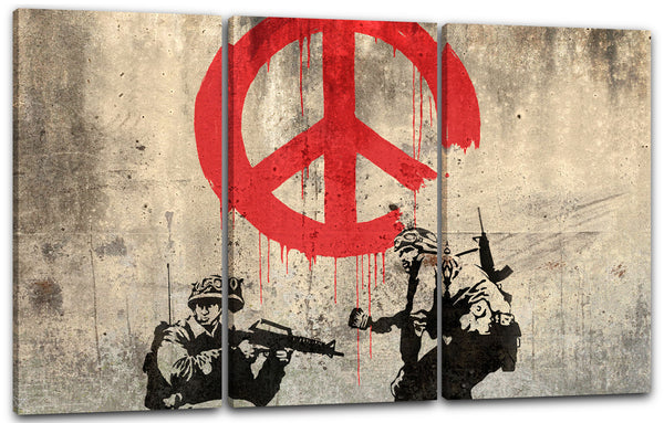 Leinwandbild Banksy - Soldaten malen Peace Symbol Soldiers Peace Symbol Graffiti