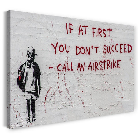 Leinwandbild Banksy - Call an Airstrike Junge mit Gasmaske Graffiti Street Art