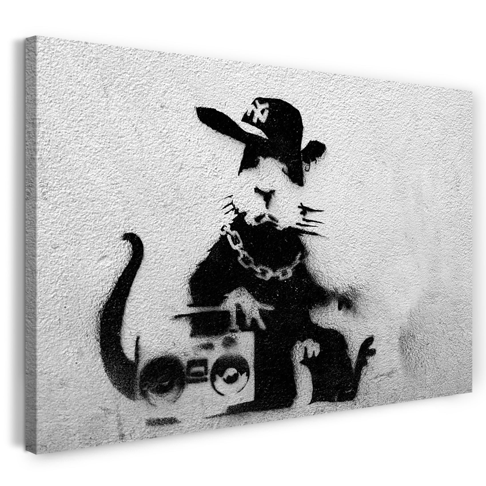 Leinwandbild Banksy - Ratte mit Ghettoblaster Rat Graffiti Kunst Street Art