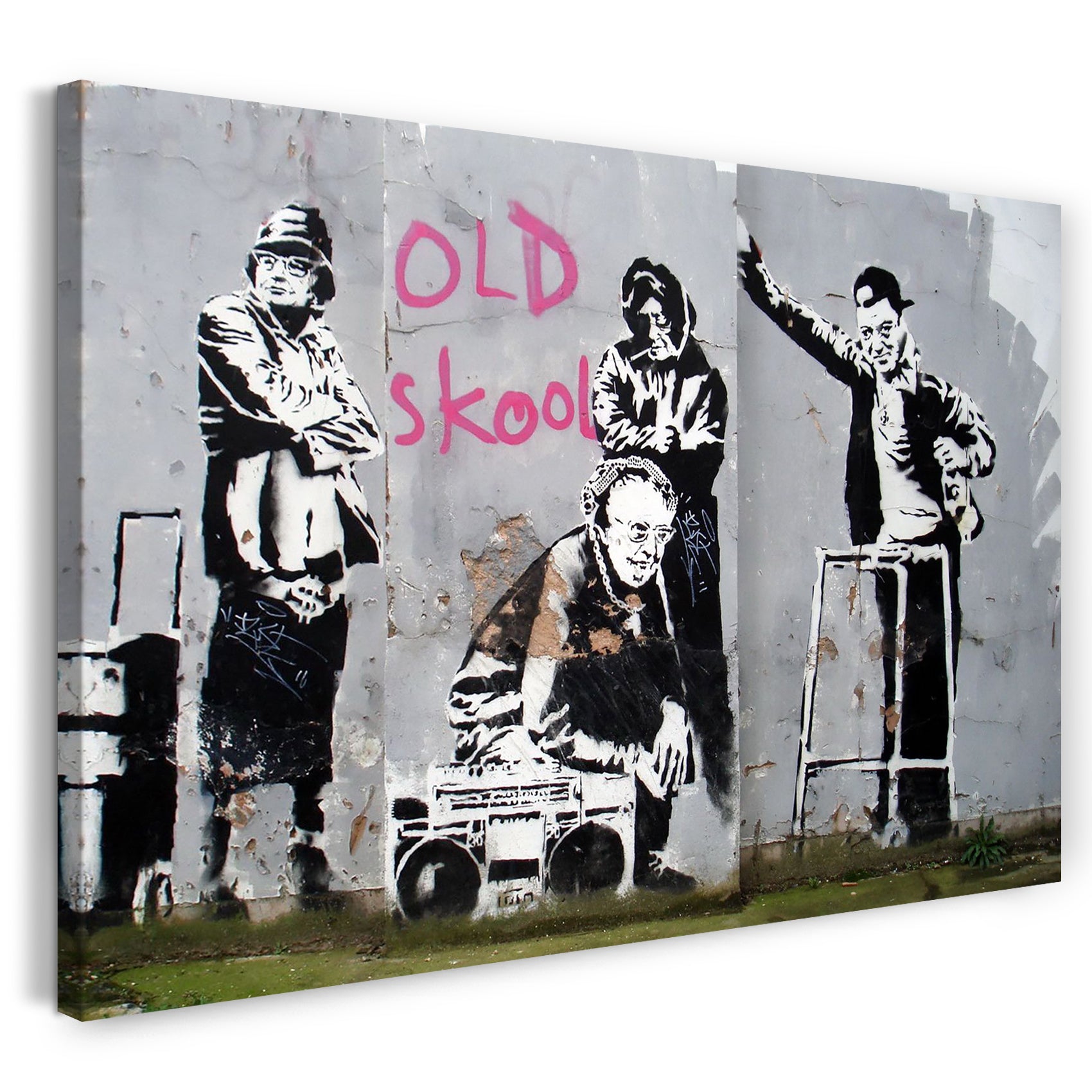 Leinwandbild Banksy - Old school skool Alte Männer zelebrieren den "realen" Hip Hop Graffiti-Wandbild cool modern