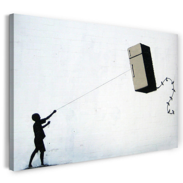 Leinwandbild Banksy - Junge macht Fridge (Kühlschrank) Kite Street Art urban Kunst modern