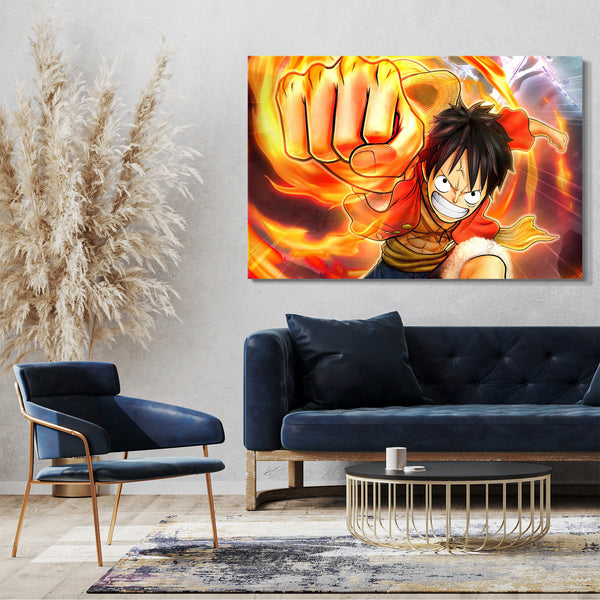 Leinwandbild One Piece Monkey D. Luffy Anime Feuer-Faust Feuer-Ball
