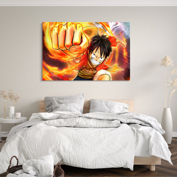 Leinwandbild One Piece Monkey D. Luffy Anime Feuer-Faust Feuer-Ball