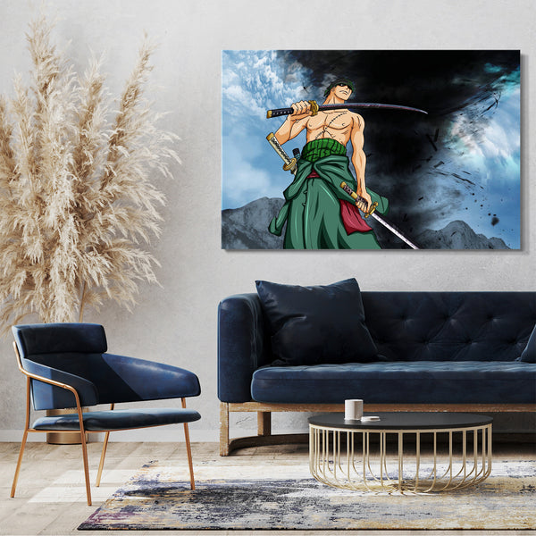 Leinwandbild One Piece Roronoa Zoro mit Samurai-Schwert und Piraten-Kappe