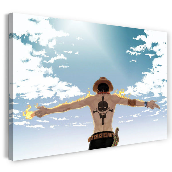 Leinwandbild One Piece Portgas D. Ace Arme ausgestreckt und Feuer auf Arme