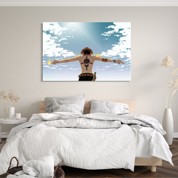 Leinwandbild One Piece Portgas D. Ace Arme ausgestreckt und Feuer auf Arme