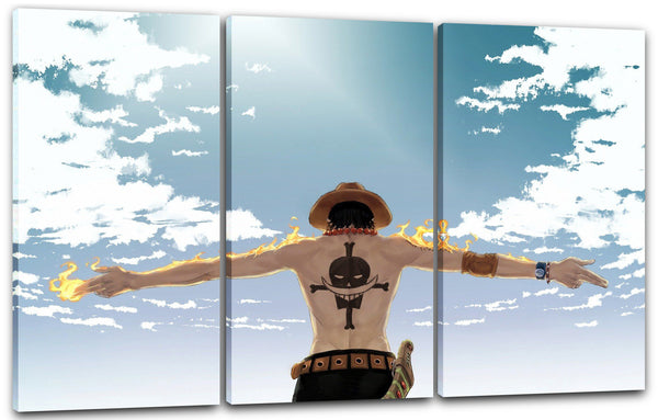 Leinwandbild One Piece Portgas D. Ace Arme ausgestreckt und Feuer auf Arme