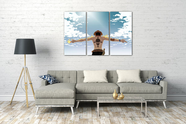 Leinwandbild One Piece Portgas D. Ace Arme ausgestreckt und Feuer auf Arme