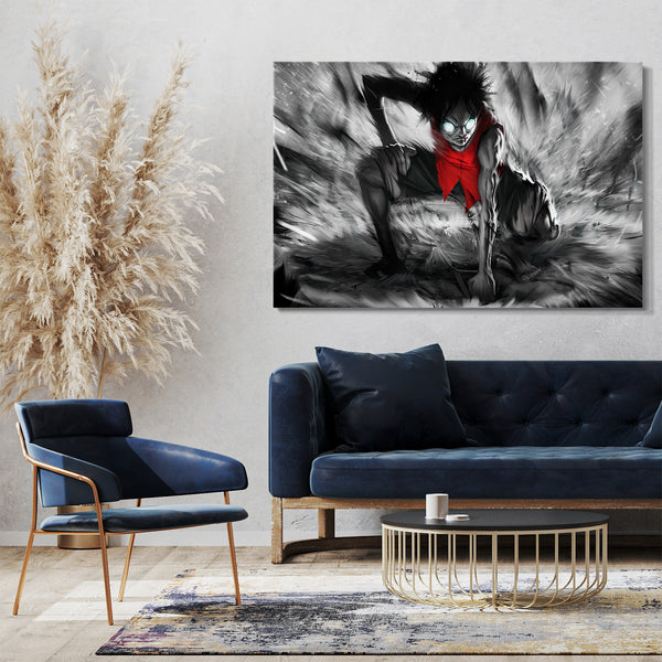 Leinwandbild One Piece Monkey D. Luffy Anime schlägt Faust auf Boden