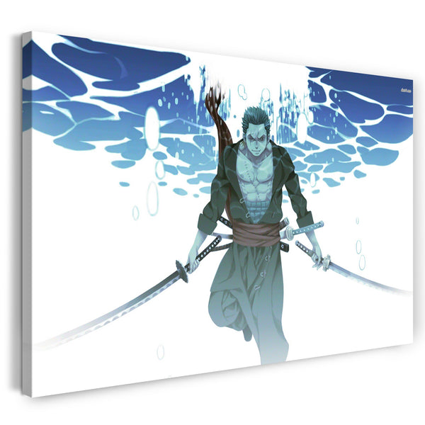 Leinwandbild One Piece Roronoa Zoro unter Wasser mit Samurai-Schwertern
