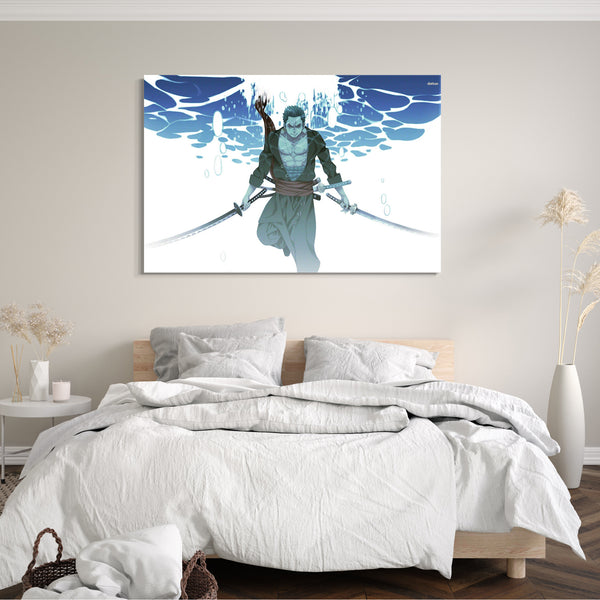 Leinwandbild One Piece Roronoa Zoro unter Wasser mit Samurai-Schwertern
