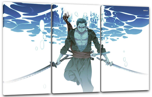 Leinwandbild One Piece Roronoa Zoro unter Wasser mit Samurai-Schwertern